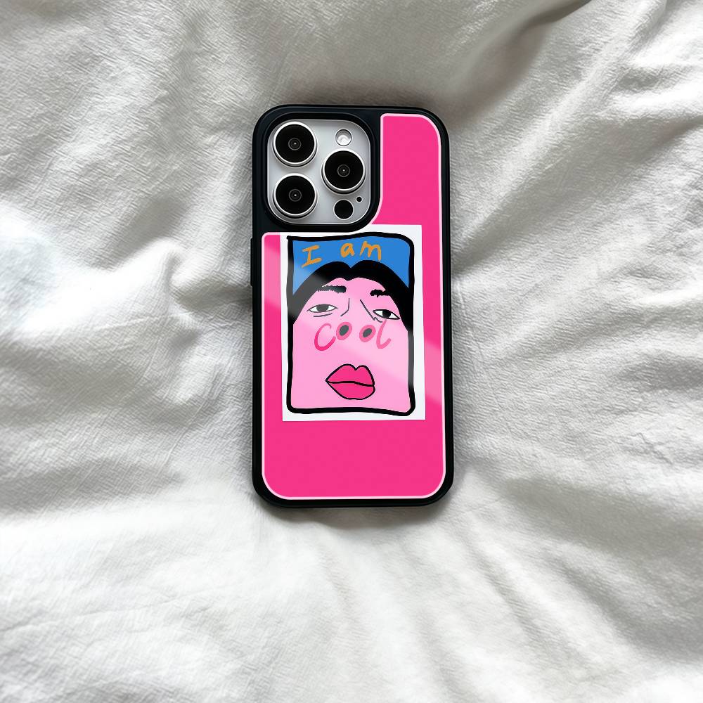 Funky I Am Cool Face Phone Case Black Hard Plastic Phone Case For Iphone 17 Air 16 15 14 13 12 11 Pro Max PC TPU Ins Case