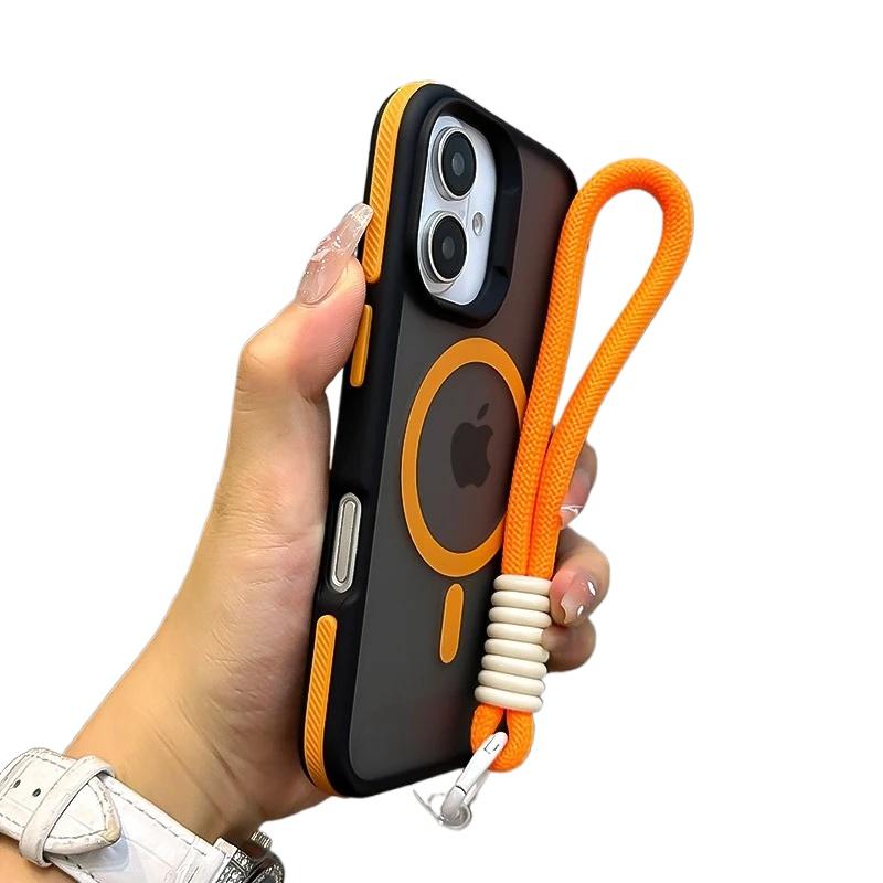 Luxus mit Lanyard Magsafe Mattes Durchscheinendes Case für iPhone 16 12 13 14 11 15 Pro Max Plus Magnetische Kabellose Ladehülle