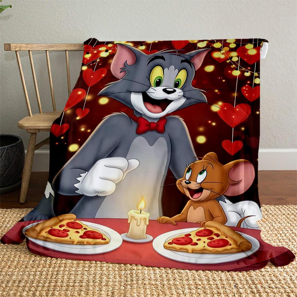 1pc Tom and Jerry pizzaOutdoor Flannel Blanket Soft Plush Decor for Picnics, camping,Bedroom, Playroom, or Lunch Breakn1129A