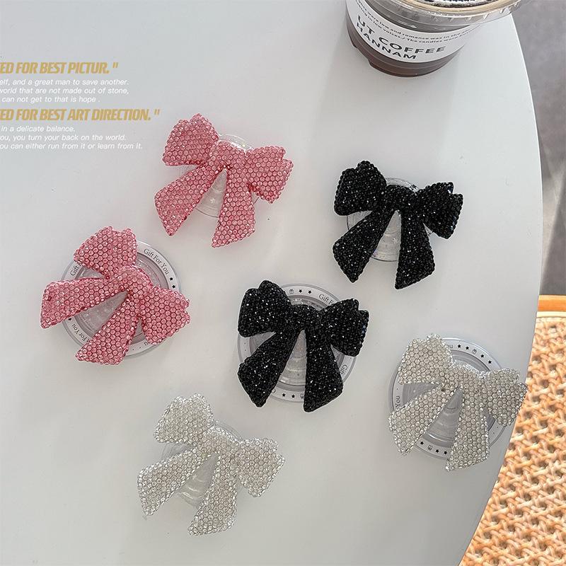 Korean Rhinestone Bow Phone Holder: Magnetic Airbag Ring for Luxury Viewing
