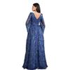 European and American Foreign Trade New Style Sequined Long-Sleeved Blue Evening Dress Elegant Piano Performance Deep V-Neck Party Wedding