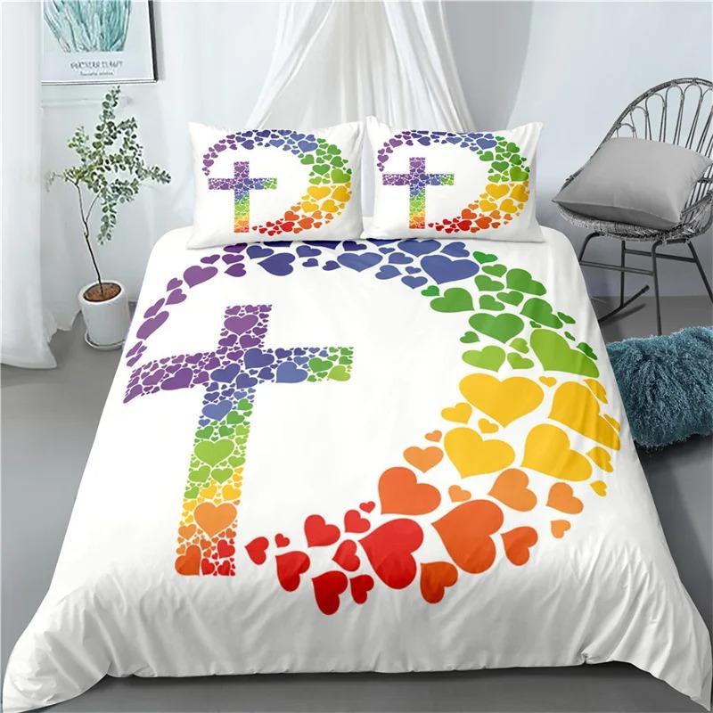 

3D Ісус Підодіяльник Християнський Священний Ісус Поліестер Комплект постільної білизни Хрест Підковдра Підходить для Християнського Ісуса Короля EU Single 135x200cm