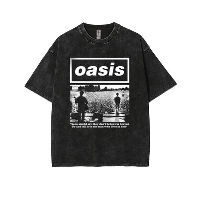 Oasis  Rock Band Graphic Washed Cotton T-shirt Unisex Men Women Short Sleeve Top Fan Fashion Brand Summer Vintage Tee