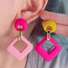 Colorful Hollow Square Earrings for Women Retro Daily Life Girl Simple Sweet Buckle Design Acrylic Earrings Party Wedding Jewelr