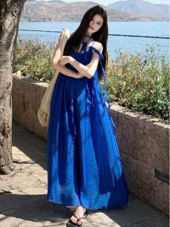 

Erhai Blue Resort Backless Spaghetti Strap Long Dress Extra Large синий