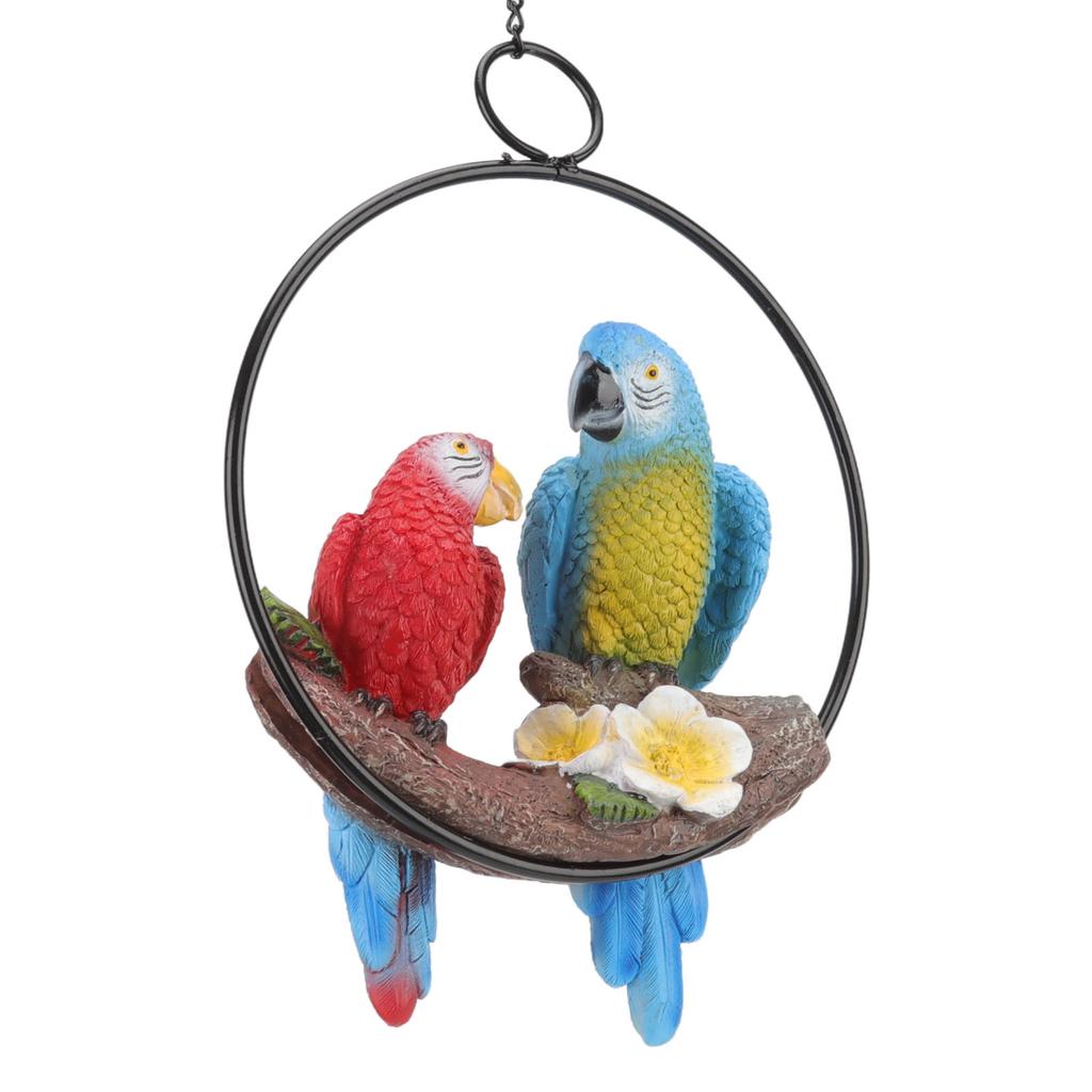 Garden Iron Ring Parrot Pendant Resin Bird Model Crafts Courtyard Balcony Decorations Small Red Blue Macaw