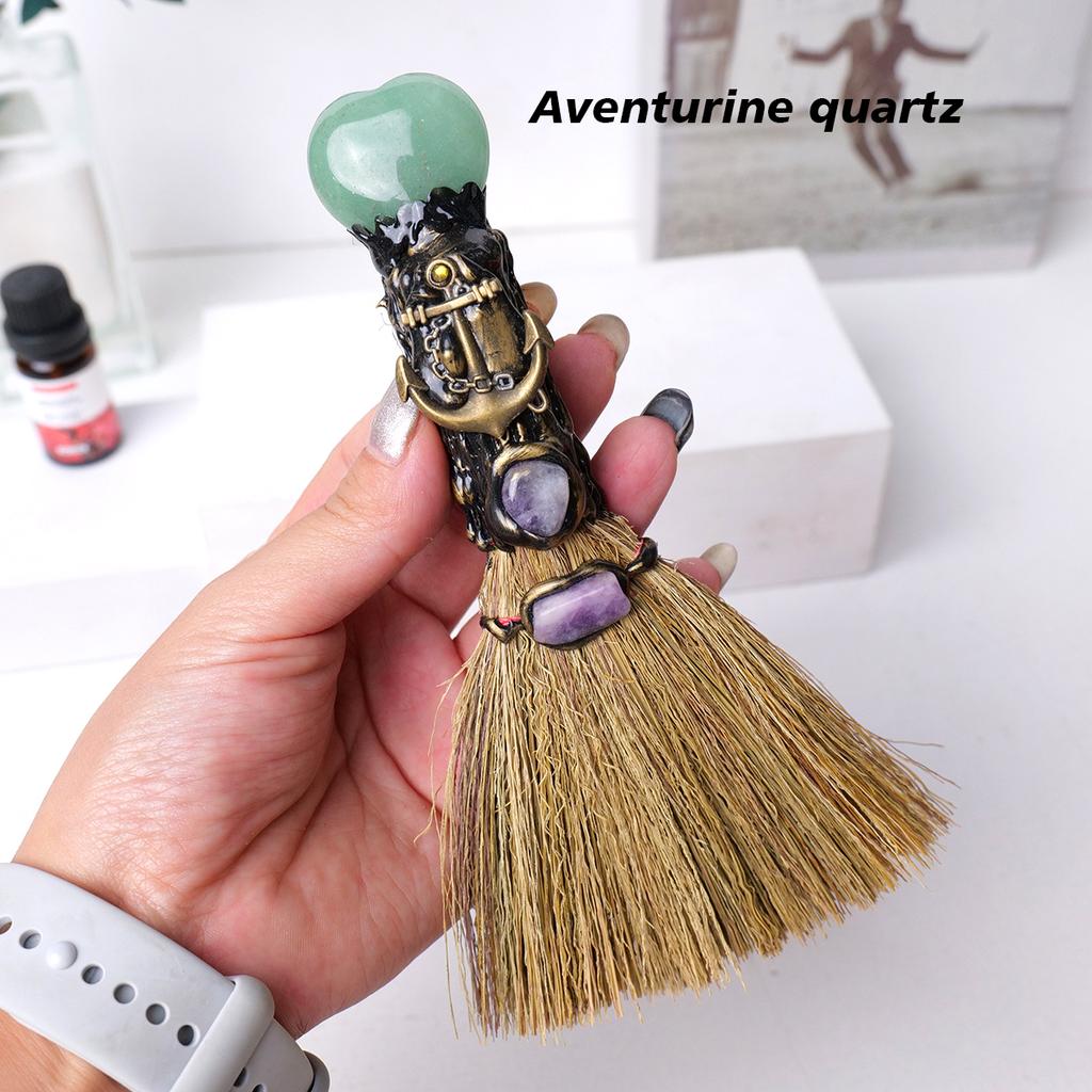 Natürlicher Kristall Liebe Herz Amethyst Rosenquarz Zauberbesen Edelstein Kunsthandwerk Heimdekoration Reiki Heilung Halloween Weihnachtsgeschenke