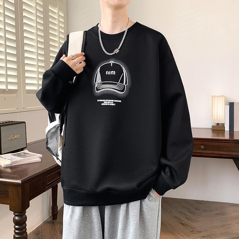 Men's Round Neck Hoodie, New Style: Spring, Autumn & Winter, Plus Velvet, Long Sleeve, Youth & Big Kids Trendy T-shirt