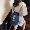 Embroidered Drawstring Bucket Bag Women's Denim Multi-Purpose Shoulder Bag