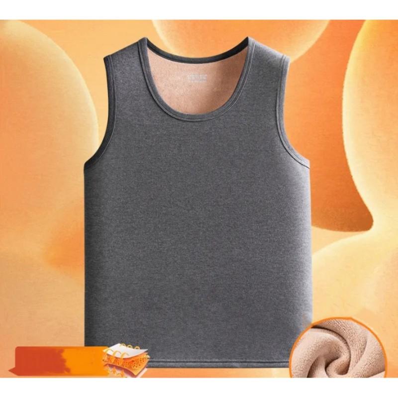 Men's Autumn and Winter Solid Color Sleeveless Warm Undershirt Middle-aged and Elderly Padded and Thickened Cold Bottoming Shirt