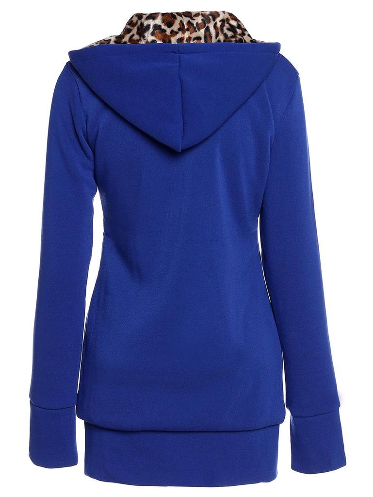European American Plus Size Leopard Print Fleece-Lined Hooded Sweatshirt for Women, Winter Outerwear, Style 9101