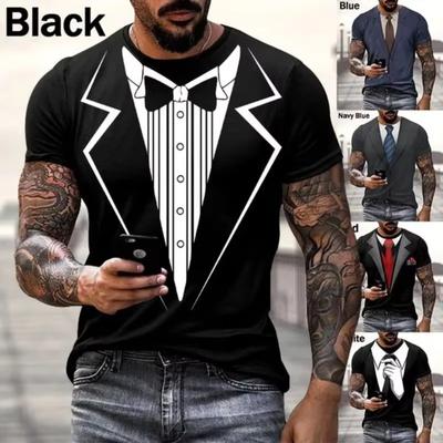 Falešný oblek 3D tričko Tuxedo Motýlek 3D potištěná trička Pánské Cosplay Pánské oblečení Kvalitní trička Letní Streetwear Topy