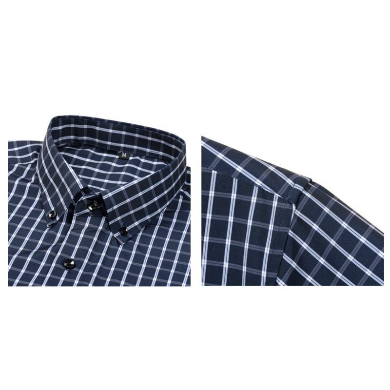 Men's High-Grade 4-Way Stretch Plaid Print Long Sleeve Shirt, Turn-down Collar Men Shirt Wholesale