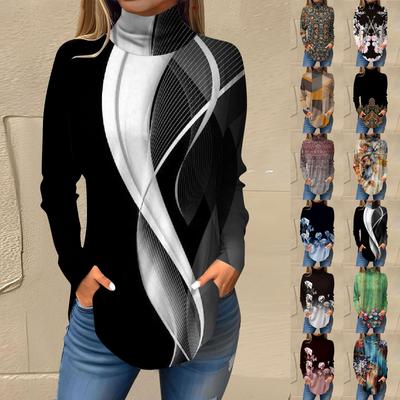 T-Shirts für Damen, lässig, langärmelig, Sweatshirt, Vintage-Stil, bedruckt, Stehkragen, Pullover