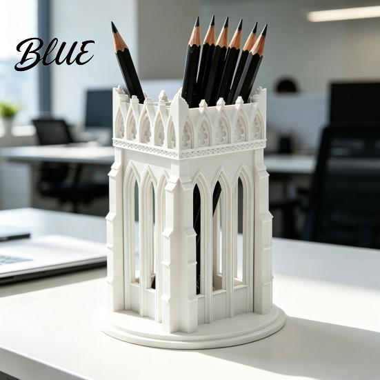 Unique Aesthetic Desk Organizer Gothic Pen Holder Cathedral Style Makeup Brush 3D Printed Vintage Pencil Cup Organizer Vanity Storage for