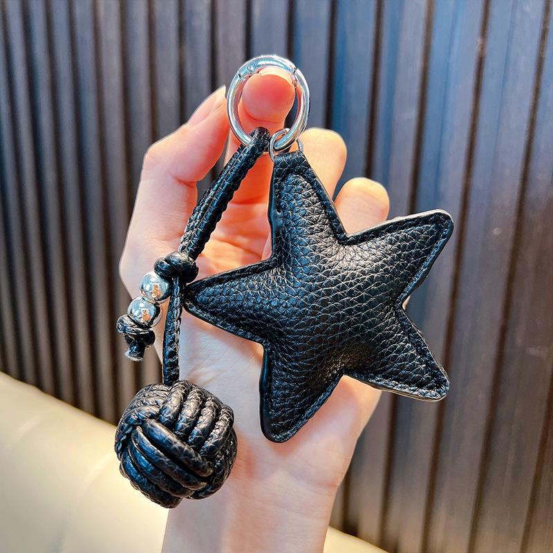 Star Charm Faux Leather Keychain for Bags & Car Keys - Autumn/Winter Design