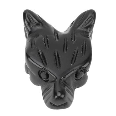 Wolf Head Shape Pendant Carved Animal Statue Decoration for Men Women Jewelry Making Holiday Present Obsidian