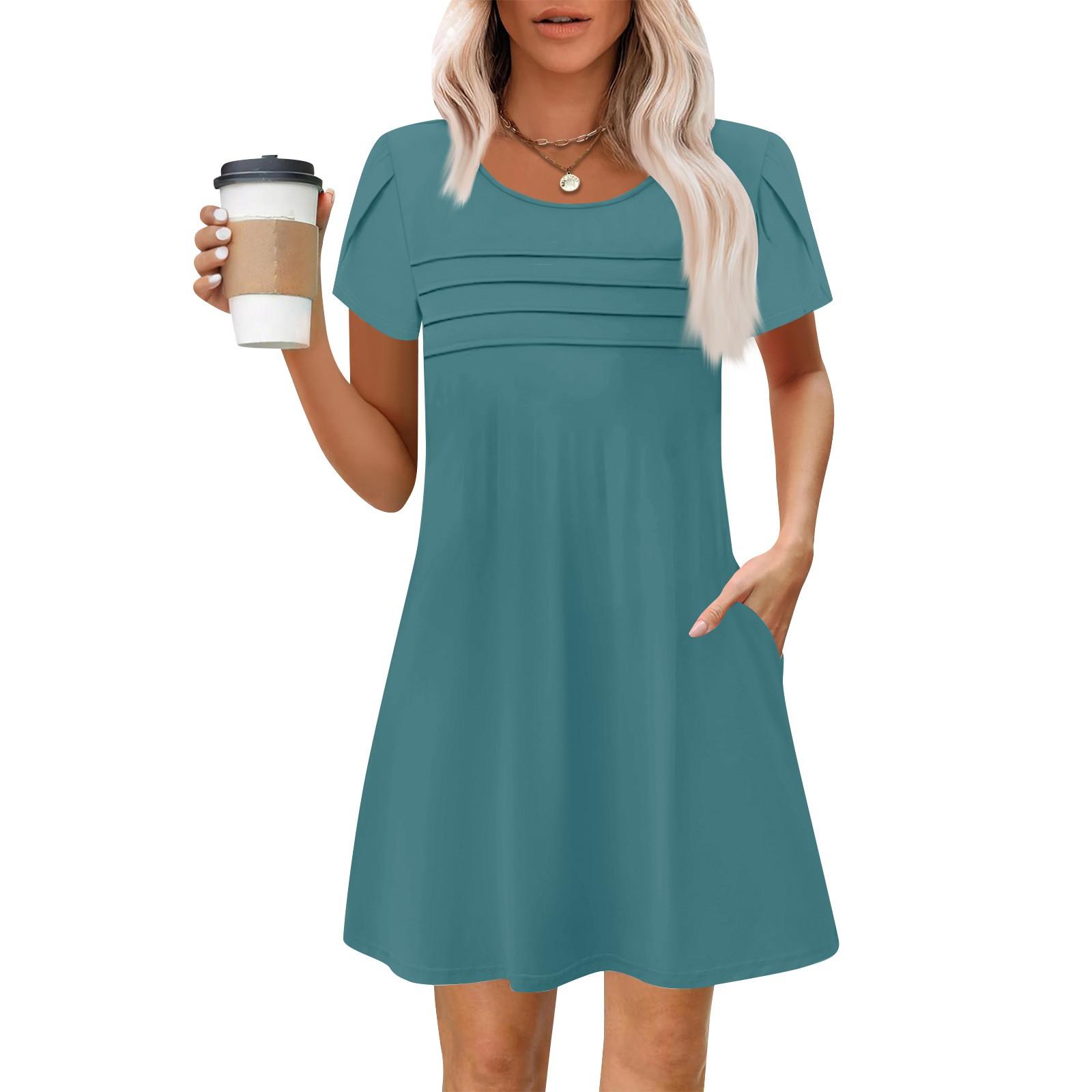 Женские летние повседневные лепестковые узкие полосатые плиссированные однотонные платья XXL