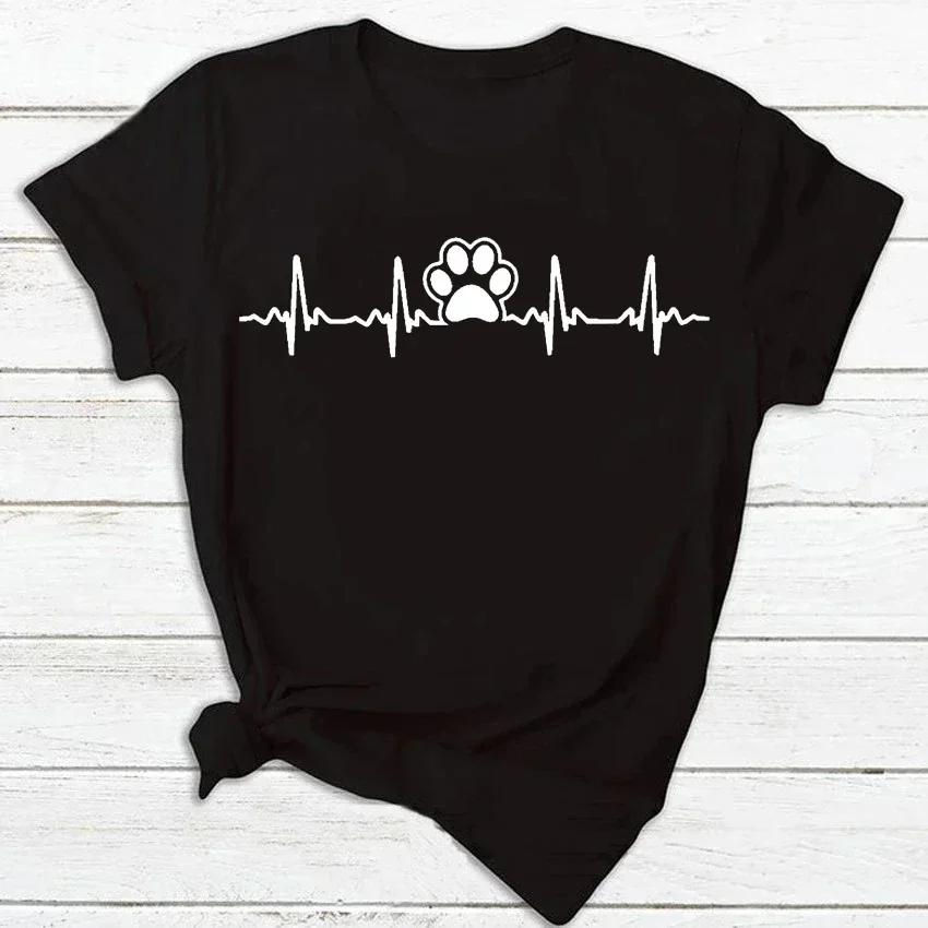 Women Dog Heartbeat Print T-shirt Women Harajuku Short Sleeve Casual Women's T-shirt Clothing Street Tops