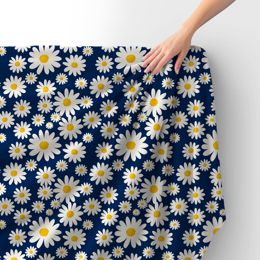 Royal Samt Stoff Polyester Zum Nähen - Motiv Gänseblümchen 3