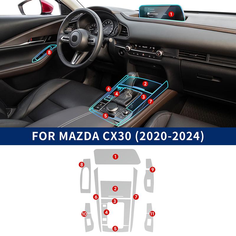 For Mazda CX30 2020-2024 Car Center Console Gear Panel Navigation Screen TPU Interior Protective Film Anti-Scratch Repair LHD.