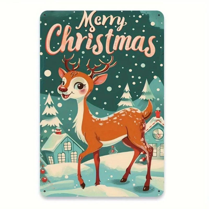 Vintage Merry Christmas Metal Sign, Retro Holiday Wall Decor 20x30cm