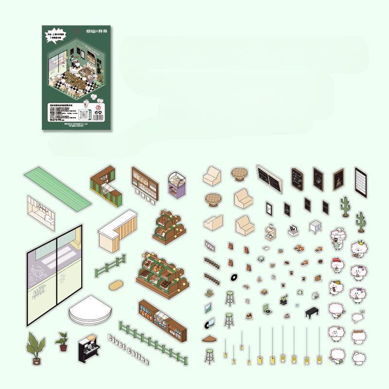 Cartoon Miniature Scene 3D Stickers Retro DIY PET Landscape Stickers Decompression Korean Stationery Scrapbooking Posters