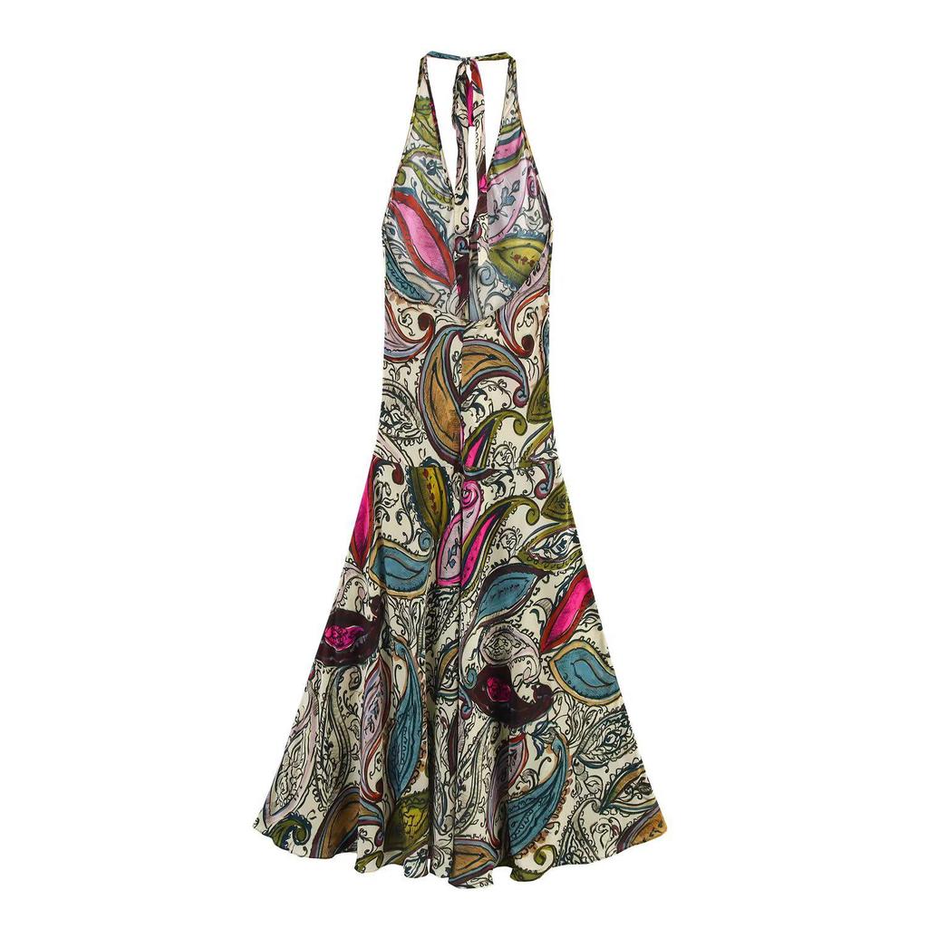 2025 Summer Women's Fashion: European & American Style Halter Print Dress