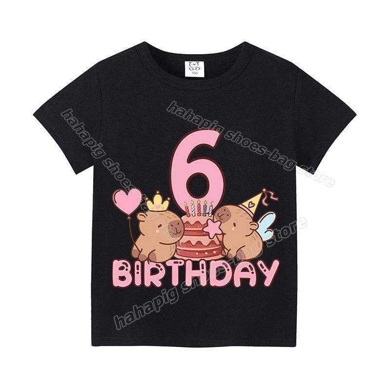 Capybara Girl Birthday Clothes Cute Toddler Kids Number T Shirt Cartoon Short Sleeve Baby Cotton T Shirt Summer Children  Tops