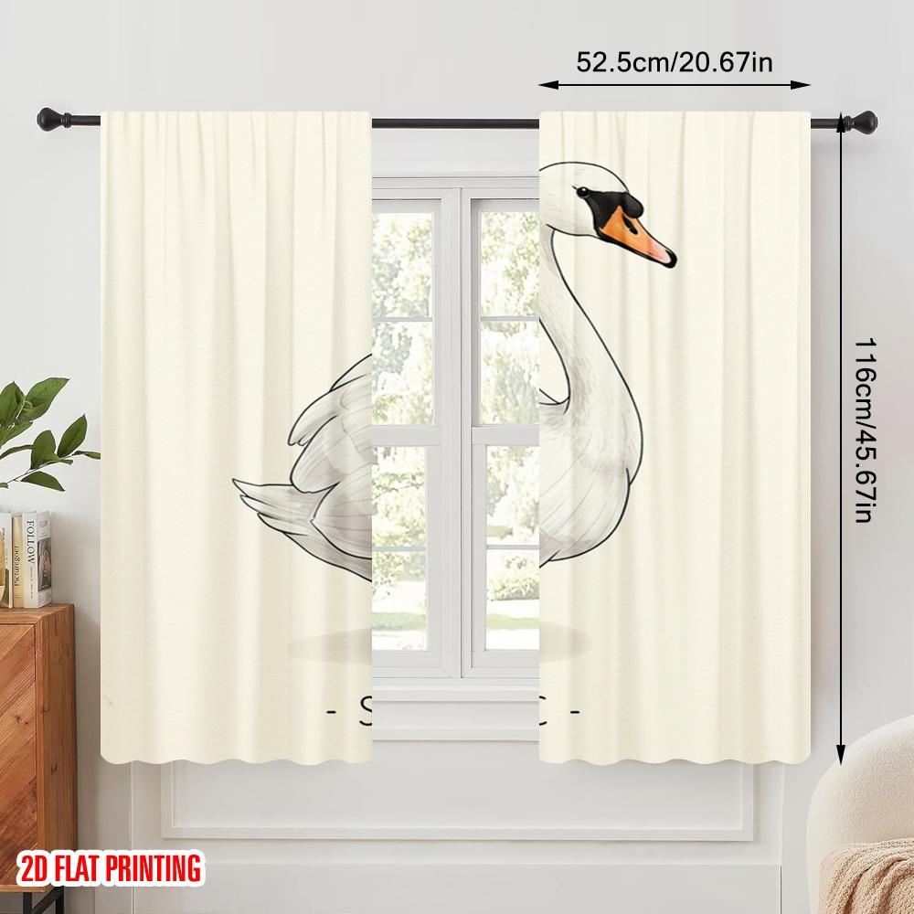 2pcs 2D Flat Printing Window Curtains Swan Garlic Swarlig Polyester Without Electricity Party Decorations Perfect for Outdoor