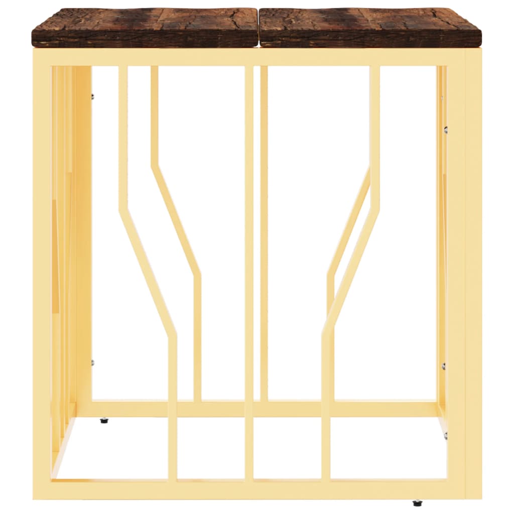  Coffee Table, Gold, Stainless Steel and Solid Reclaimed Wood