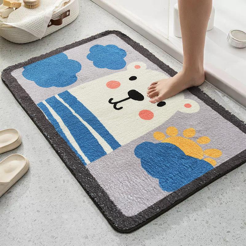 Cute Animal Cashmere Bathroom Floor Mat Bathroom Non-slip Absorbent Mat Entry Door Mat Easy To Clean Carpet