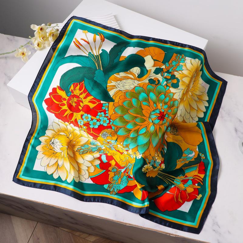 Silk Women's Square Scarf - Chinese Style Headscarf for Spring, Summer, Autumn - Neck Protection & Warmer - Elegant Thin Mom Style