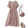 Short-sleeved round neck simple cotton and linen dress for women's 2025 summer new loose waist and thin dress
