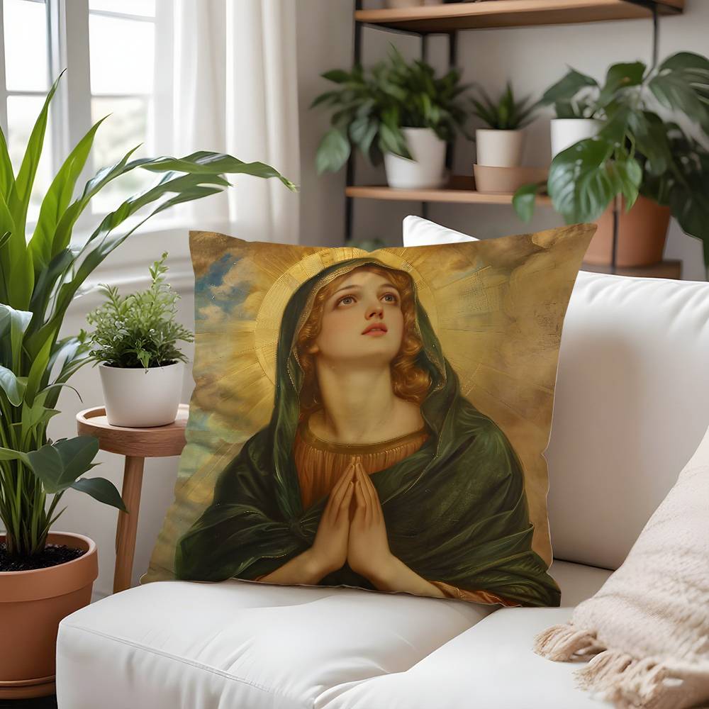 Retro V-Virgin Mary Pillow Case Plush Fabric Soft Pillowcase Double Sided Print Cushion Cover Household Gifts
