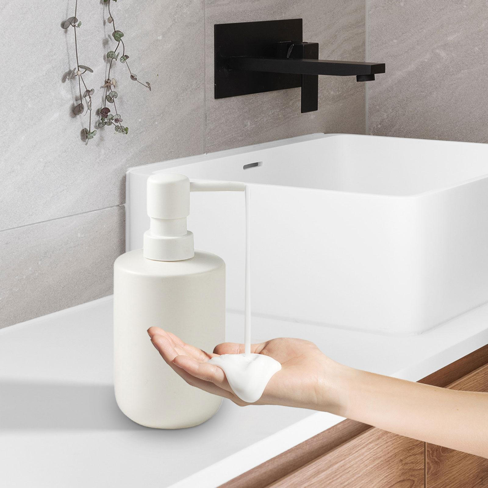 Ceramic Soap Dispenser Empty Pump Lotion Bottle, Minimalist, Portable, Refillable round white