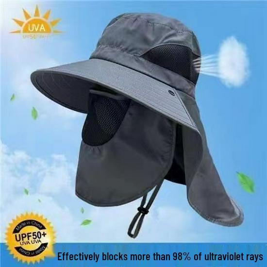 Men's UV Protection Wide Brim Fishing Hat with Face Cover - Summer Outdoor Sun Hat