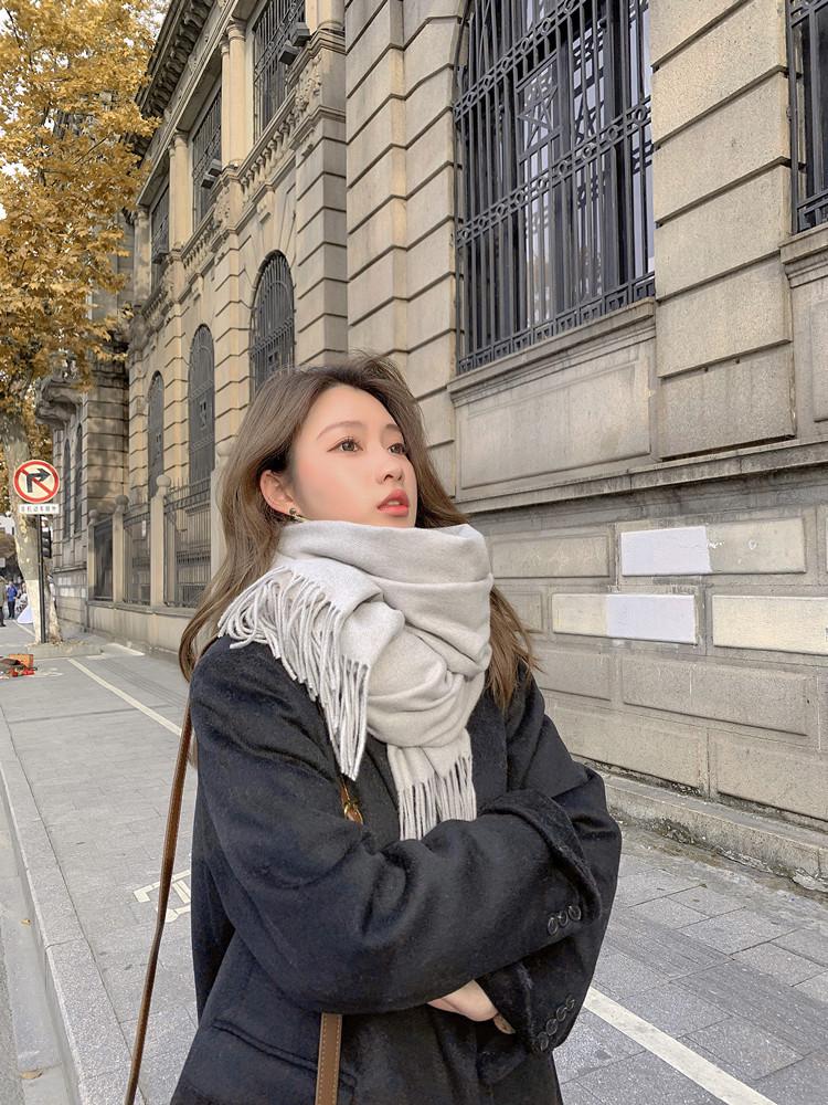 Cashmere Wool Scarf - Thick, Solid Color, Unisex, Versatile, Korean Style for Autumn/Winter.