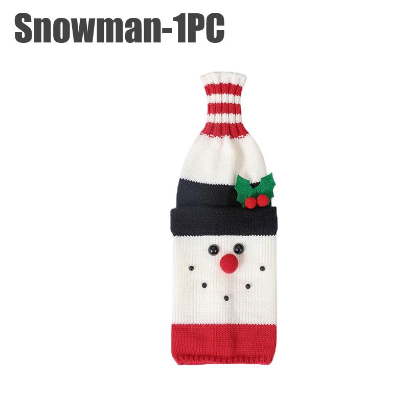 Christmas Decoration Santa Snowman Wine Bottle Cover Knitted Champagne Bottle Cozy For Restaurant Decor Festive Table Setting