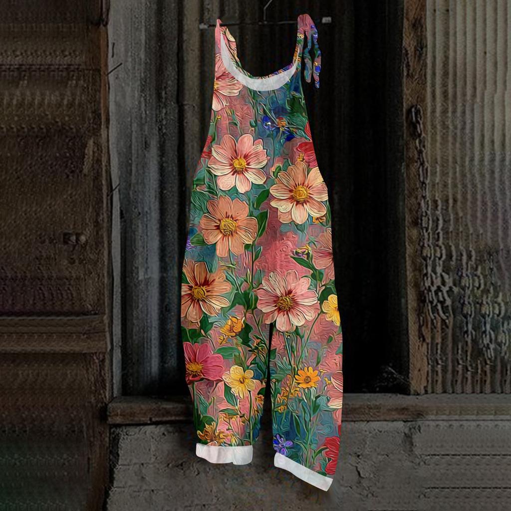 Women's Retro Printed Casual Loose, Retro Overalls Cotton And Linen One,piece Pants
