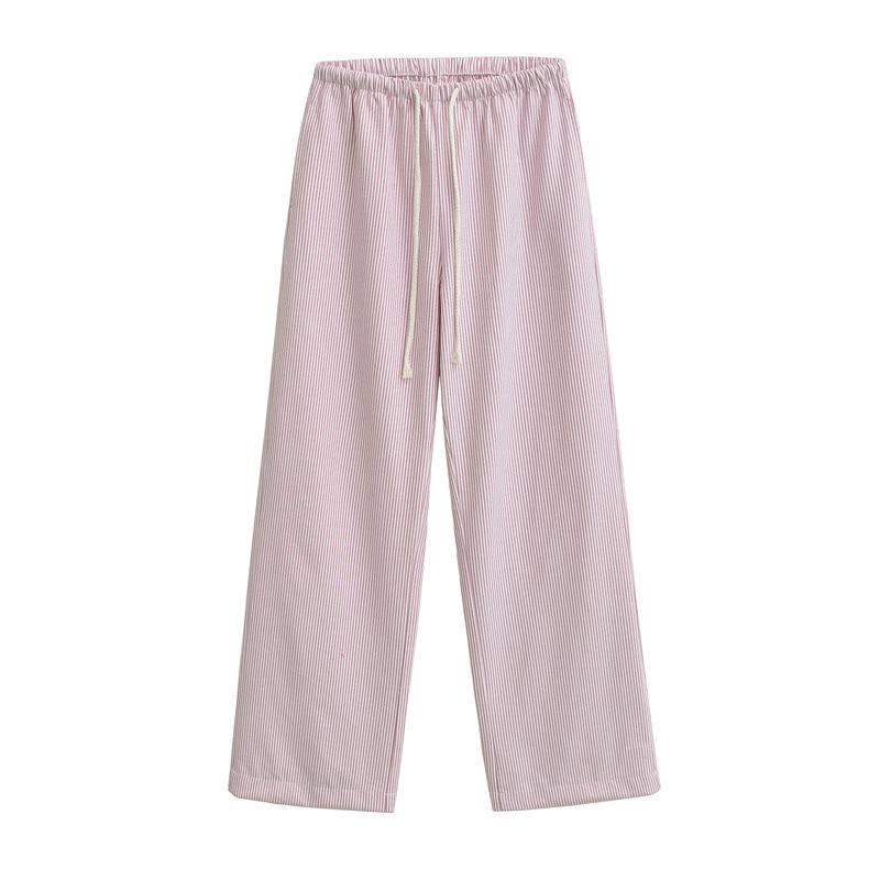 

Women s Korean Striped Straight-Leg Pants - Summer 2026 Versatile Elastic Waist, Casual Comfortable Loose Fit Large