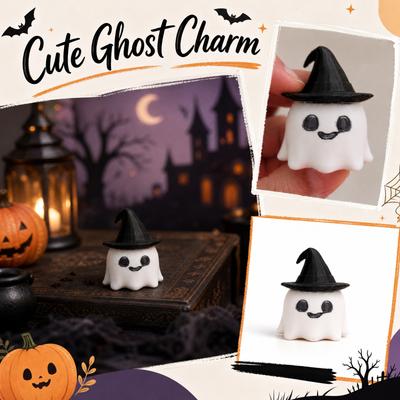 Miniature Ghost Figurine with Witch Hat Cute Halloween Tabletop Decoration for Home Office Party Display Shelf Ornament