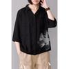Moda Donna Nuova Camicia con Revers a Mezza Manica Top a Manica a Tre Quarti Cardigan da Donna Stampato con Bottoni e Patchwork