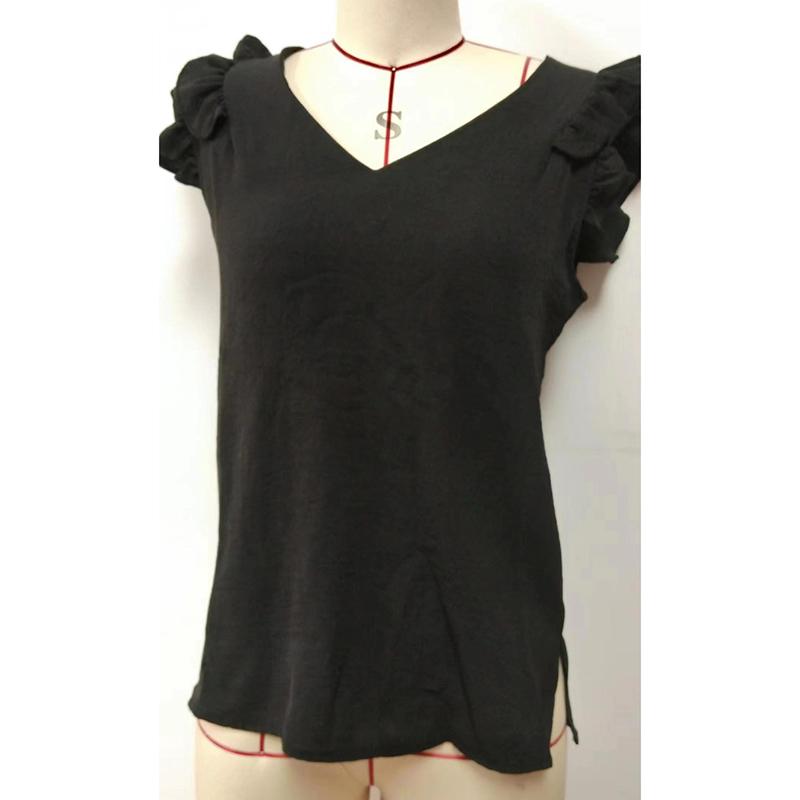 Fashion New V-neck Ruffled Casual Shirt Women Summer Sleeveless Blouse for Women Elegant Vintage Solid Simple Ladies Blouses and Tops 24664