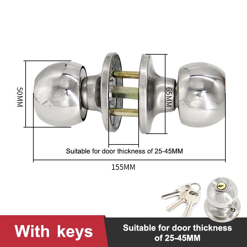 Stainless Steel Round Keyless Bathroom Door Handle With Lock And Keys Knobs Room Accessories Metal Rotation For Bedrooms Knobset