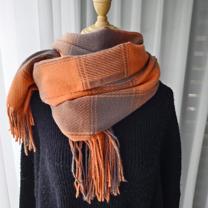 Women's 2024 Korean Style Plaid Snood: Versatile Thick Tassel Shawl for Autumn and Winter