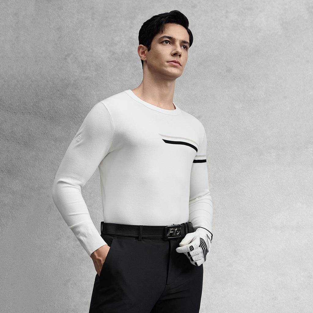 FILA Golf Series Casual Sports Simple Clean Soft Comfortable Long Sleeve Pullover Knit Sweater Men sweater Jade-White A11M545407FWT