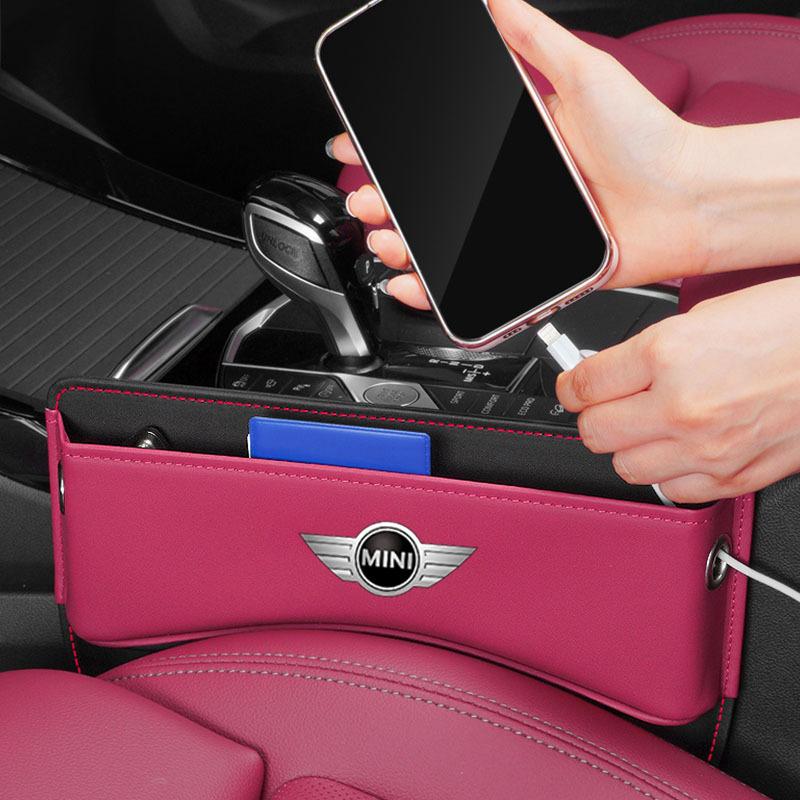 Bilseteorganisator Semsket skinn Sprekk Oppbevaringsboks Biltilbehør for MINI JCW COUPE CLUBMAN CABRIO COOPER