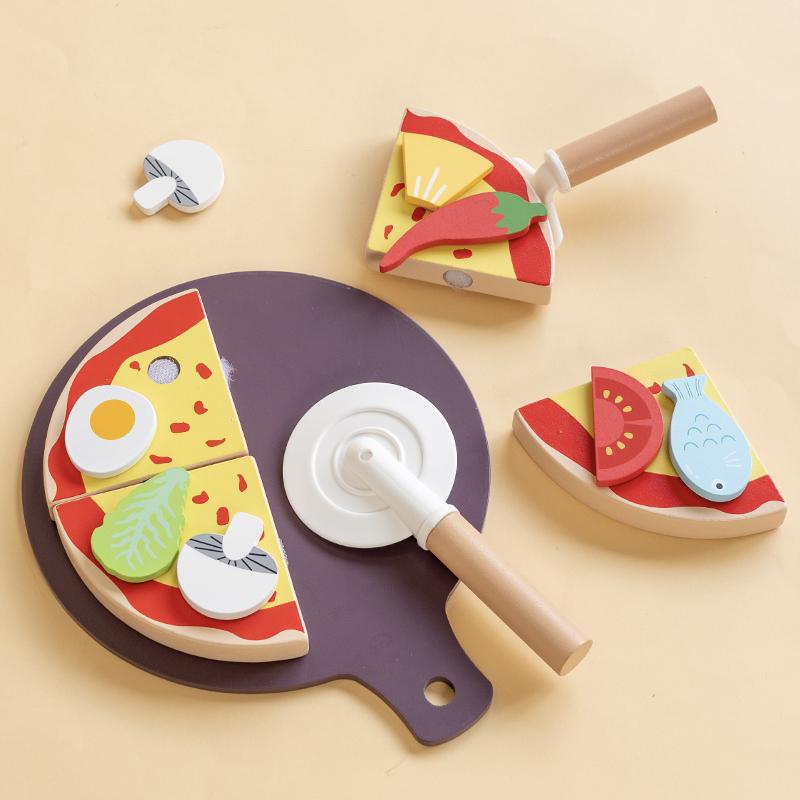 Children's Wooden Simulation Pizza Toy, Baby Play House Kitchen, Boy and Girl Gift, Pizza Cutting, Birthday Gift, Holiday Gift