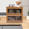 Bymoacar Wooden 2-layer Storage Box 20.5*9.8*7.9 in, Fully Sealed Tabletop Bamboo Cabinet W/ Handle for Kitchen, Bedroom & Study